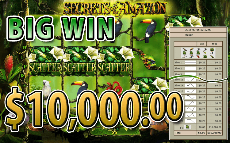 ワイルドジャングルカジノのSecrets of the Amazonで大勝利 賞金10,000.00ドル獲得!