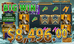 Age of the Gods™: Norse - Gods and Giants で 大勝利　賞金8,496.00ドル 獲得！